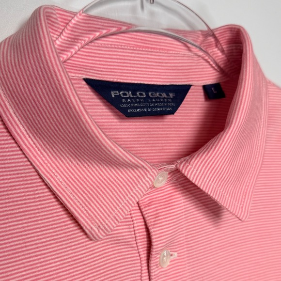 Polo Golf Ralph Lauren Pink Micro-Striped 100% Pima Cotton Polo Shirt Size L - Picture 4 of 11